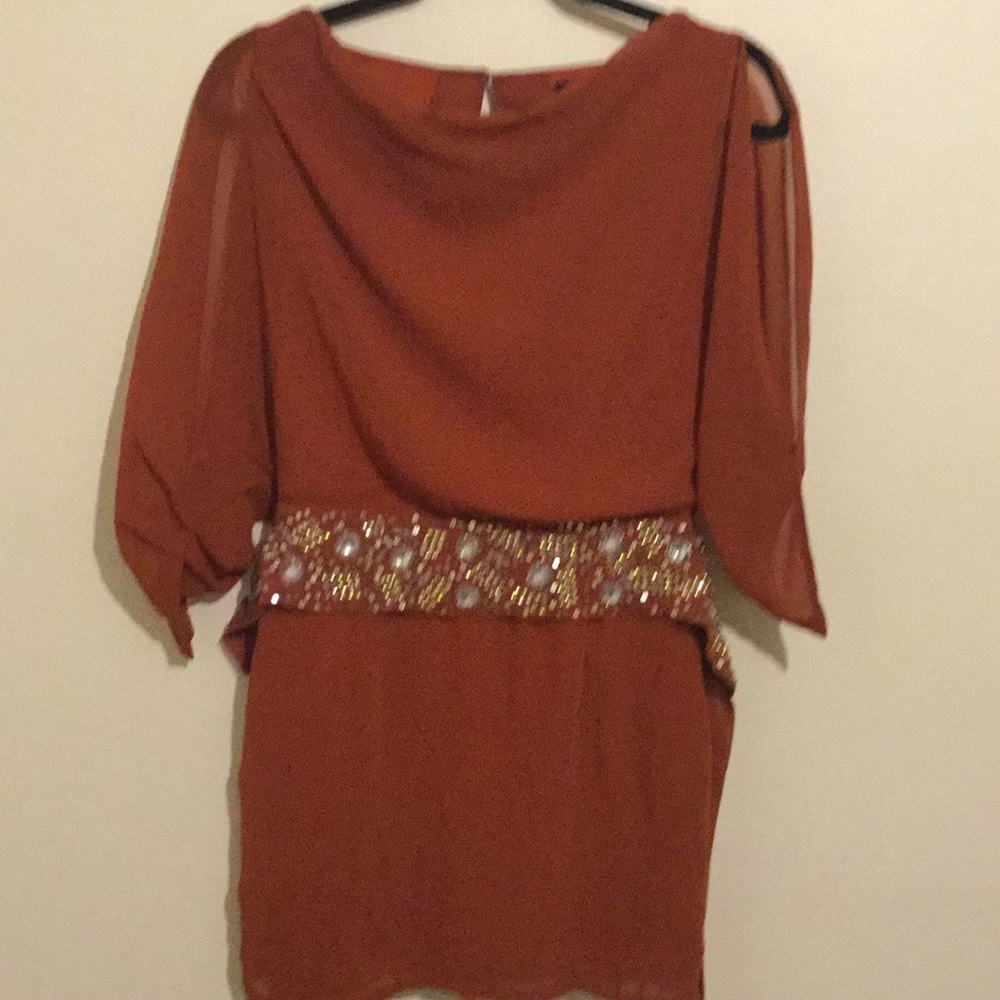 Cold shoulder dress with beaded waist